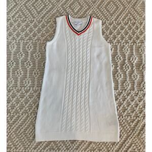 Brooks Brothers Fleece Girls Knit Sweater V Neck Dress Red Blue Patriotic Large